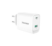 VulTech CC45-1C1A Universal Charger 45W GaN USB + Type-C/USB-C PD3.0 QC3.0 PPS, Compatible with Smartphones, Tablets and Notebooks - White, Compact
