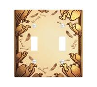 Vultures Double Light Switch Cover Plate, Art Vintage Bones Feathers Fall Brown Plastic Standard Size Decorative Wall Plates for Home Living Room Bedroom Bathroom Decor