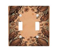 Vultures Double Light Switch Cover Plate, Vintage Nature-Inspired Flowers Leaves Fall Brown Plastic Standard Size Wall Switch Plates Accents for Living Room Bedroom Home Office Decor