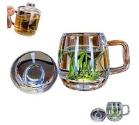 Vulvv Handmade Natural Quartz Crystal Transparent Tea Cup, Crystal Cup Tea Cup Handle Cup with Lid,Thickened, for Tea/Milk/Women/Men/Office/Home/Gift (7% Mineral Content) (1 Pcs), lyj223314