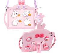 Vulxogo for iPad 9th Generation Case iPad 8th 7th Generation Cases 10.2 inch for Kids Girls with Shoulder Strap Kickstand Cute Rabbit Silicone Cover for iPad 10.2'' 2019/20/22 (Pink)