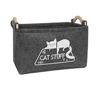 Vumdua Cat Toy Box, Grey Felt Cat Toy Storage Basket with Handles, Perfect for Organizing Pet Supplies