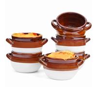 Vumdua French Onion Soup Bowls with Handles, 6 Pack Ceramic Soup Crocks Oven Safe for Chilli, Cereal, Cereal, Pot Pies - French onion soup crocks, Dishwasher, Microwave & Broil Safe, 16 oz