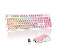 Vumilstek Backlit Wireless Keyboard and Mouse, 2.4GHz Light Up Pink Typewriter Rechargeable Cordless Quiet Keyboard with USB Receiver for PC/Laptop(Pink)