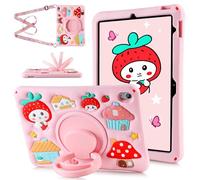 Vunake for iPad A16 Case 11th Generation 11 Inch 2025 for iPad 10th Generation Case 10.9 Inch 2022 for Kids Girls Cute Mushroom Soft Silicone Cover with 360°Rotating Stand & Shoulder Strap-Pink