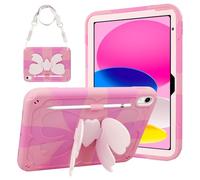 Vunake for iPad A16 Case 11th Generation 11 Inch 2025,for iPad 10th Generation Case10.9 Inch 2022 Heavy Duty Protective Case with Butterfly Bow Kickstand & Strap for Kids Girls-Rose Pink