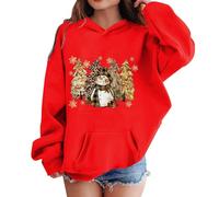 Vuncio Christmas Tree Print Hooded Sweatshirt Teenagers Girls Xmas Jumper Long Sleeve Pullover Hoodie Kids Girls Baggy Graphic Comfy Soft Holiday Party Jogging Age 4-14 Years (10-11 Years, Red-b)