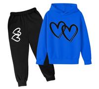 Vuncio Girls Tracksuit Set Kids Age 3-14 Years Long Sleeve Hooded Sweatshirt and Pants Outfits Sets for Girls Fashion Winter Spring Cute School Casual Jogging Athletic Sport Streetwear (Blue, 13-14)