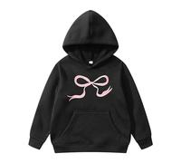 Vuncio Kids Girls Hoodies With Pockets Cute Trendy Graphic Bow Print Winter Hooded Sweatshirt for Girls Oversized Long Sleeve Casual Jogging Sports Pullover Tops Age 3-14 Years