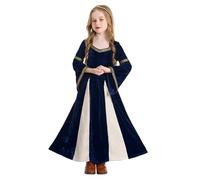 Vuncio Kids Girls Medieval Renaissance Dress with Long Bell Sleeves Teen Girls Halloween Festival Party Performance Celebrations Themed Fancy Dress Vintage Costume Age 4-16 Years (8-10 Years, Blue)