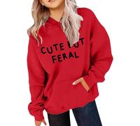 Vuncio Kids Hoodies Girls Age 3-14 Years Trendy Graphic Cute But Feral Sweatshirt Hoody for Girls Winter Long Sleeve Cartoon Oversized Casual Athletic Pullover Tops (Red, 4-5 Years)