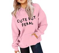 Vuncio Kids Hoodies Girls Age 3-14 Years Trendy Graphic Cute But Feral Sweatshirt Hoody for Girls Winter Long Sleeve Cartoon Oversized Casual Athletic Pullover Tops (13-14Years) Pink