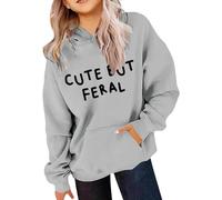 Vuncio Kids Hoodies Girls Age 3-14 Years Trendy Graphic Cute But Feral Sweatshirt Hoody for Girls Winter Long Sleeve Cartoon Oversized Casual Athletic Pullover Tops (Grey, 13-14Years)