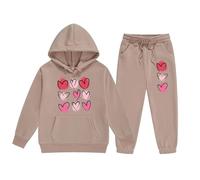 Vuncio Kids Tracksuit Set Girls Age 3-14 Years Long Sleeve Hoodie Sweatshirt and Trousers Outfits Sets for Girls Fashion Winter Spring Cute School Casual Jogging Athletic Sport (Khaki, 12-13 Years)