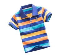 Vuncio Short Sleeve Striped Polo Shirt Kids Boys 2-14 Years Fashion T Shirt School Teenager Boys Girls Graphic Cartoon Cute Summer Loose Fit Casual Tops Blouse (6-7 Years, Blue)