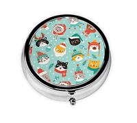 VunKo Cat Christmas Snowflake Pill Box Pill Case for Pocket or Purse 3 Compartment Metal Travel Medication Carry Case Daily Vitamin Organizer Box