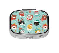 VunKo Cat Christmas Snowflake Pill Organizer Portable Metal Pill Box Small Pill Container for Purse or Pocket 2 Compartment Daily Needs and Travelling