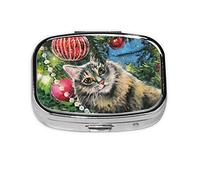 VunKo Cat Christmas Tree Pill Organizer Portable Metal Pill Box Small Pill Container for Purse or Pocket 2 Compartment Daily Needs and Travelling
