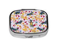 VunKo Fall Leaves Sausage Dogs Pill Organizer Portable Metal Pill Box Small Pill Container for Purse or Pocket 2 Compartment Daily Needs and Travelling