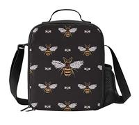 VunKo Funny Honey Bee Kids Insulated Bees Lunch Bag Small Cute Thermal Tote Bag Built Back to School Lunch Bags with Water Bottle Holder Shoulder Strap for Teens Girls Boys