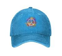 VunKo Hippie Symbol Peace Distressed Adjustable Washed Denim Mens Dad Trucker Hat Baseball Ball Cap for Men, Hippie Symbol Peace Blue, One size