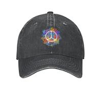 VunKo Hippie Symbol Peace Distressed Adjustable Washed Denim Mens Dad Trucker Hat Baseball Ball Cap for Men, Hippie Symbol Peace Black, One size
