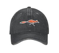 VunKo Orange Fox Distressed Adjustable Washed Denim Mens Dad Trucker Hat Baseball Ball Cap for Men, Orange Fox Black, One size