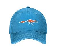 VunKo Orange Fox Distressed Adjustable Washed Denim Mens Dad Trucker Hat Baseball Ball Cap for Men, Orange Fox Blue, One size