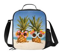 VunKo Pineapple On Beach Kids Insulated Lunch Bag Small Cute Thermal Tote Bag Built Back to School Lunch Bags with Water Bottle Holder Shoulder Strap for Teens Girls Boys