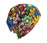 VunKo Print Slouchy Beanie Chemo Knit Casual Hat Cancer Headwear Knitted Hats Thin Skull Cap for Men Women, Abstract Hippie Flower, One size