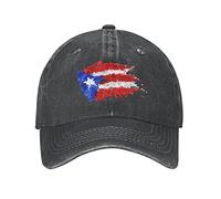 VunKo Puerto Rico Flag Splashes Distressed Adjustable Washed Denim Mens Dad Trucker Hat Baseball Ball Cap for Men, Puerto Rico Flag Splashes Black, One size
