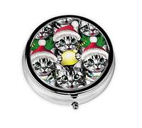 VunKo Santa Christmas Cat Pill Box Pill Case for Pocket or Purse 3 Compartment Metal Travel Medication Carry Case Daily Vitamin Organizer Box