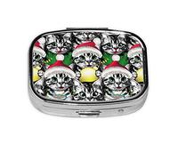 VunKo Santa Christmas Cat Pill Organizer Portable Metal Pill Box Small Pill Container for Purse or Pocket 2 Compartment Daily Needs and Travelling