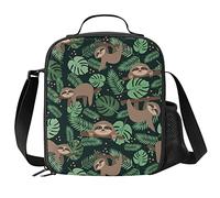 VunKo Sloth Tropical Leaves Kids Insulated Lunch Bag Small Cute Thermal Tote Bag Built Back to School Lunch Bags with Water Bottle Holder Shoulder Strap for Teens Girls Boys