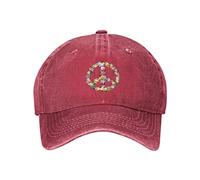 VunKo Washed Distressed Adjustable Peace and Love Symbol Flowers Womens Denim Baseball Cap Mom Trucker Hat Cap for Women, Red, One size