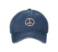 VunKo Washed Distressed Adjustable Peace and Love Symbol Flowers Womens Denim Baseball Cap Mom Trucker Hat Cap for Women, Navy Peace and Love, One Size