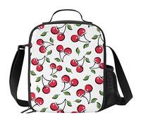 VunKo White Cherry Kids Insulated Lunch Bag Small Cute Thermal Tote Bag Built Back to School Lunch Bags with Water Bottle Holder Shoulder Strap for Teens Girls Boys