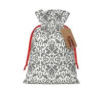 Vuoongt Decor White Black Print Christmas Gift Bags Reusable Halloween Candy Bags With Tags Drawstring Closure