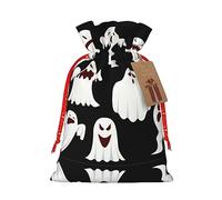 Vuoongt Funny White Ghost Print Christmas Gift Bags Reusable Halloween Candy Bags With Tags Drawstring Closure