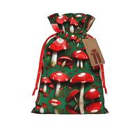 Vuoongt Red Cap Mushrooms Print Christmas Gift Bags Reusable Halloween Candy Bags With Tags Drawstring Closure