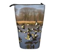 Vuoongt Stand Upflying Wild Ducks Print Pencil Case Telescopic Stationery Storage Bag For Supplies Office Makeup Storage