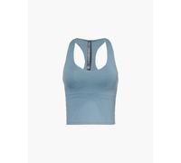 Vuori Womens Smoke Blue Heather Halo Performance Scoop-neck Cropped Stretch-recycled Polyester Top L