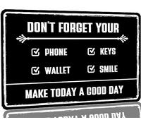 Vuplkhu Reminder Checklist Metal Tin Sign Don't Forget Your Phone Keys Wallet Smile Signs Reminder Decor for Farm Bar Cafe Restaurants Office Decor 8x12 Inch