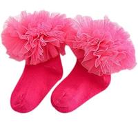 VURGER Girl Lace Tutu Socks Baby Toddler Girls Eyelet Ruffle Lace Dance Dress Princess Socks 6-8T,Pink