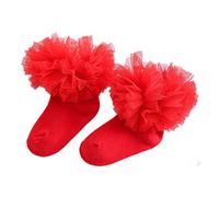 VURGER Girl Lace Tutu Socks Baby Toddler Girls Eyelet Ruffle Lace Dance Dress Princess Socks 6-8T,Red