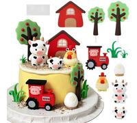 Vurixfo 10 Pcs Farm Animals Cake Decoration, Farm Animal Cake Toppers 3D Cow Cakes Decoration Tractor Hen Egg Cupcake Topper for Baby Shower Birthday Party Decor