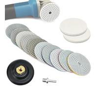 Vurixfo 14 Pcs Diamond Polishing Pads Kit, 50-10000# Grit Sanding Pads 4 inch Polisher Wheel Disc With Felt Polishing Pad, M14 Backer Pad and Drill Adapter for Granite Marble Concrete Stone Buffing