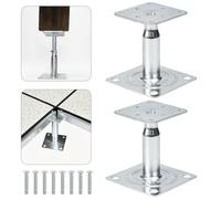 Vurixfo 2 Pcs 100-150mm Adjustable Elevated Post Base Support Galvanised | Silver, Top 75x75x3mm, Bottom 95x95x2mm, M6x36mm Screws, Heavy Duty, for Pergolas, Awnings, Fences, Shelters, Building