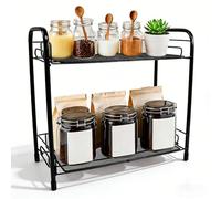 Vurixfo 2 Tier Coffee Station Organizer, Kitchen Spice Rack Hot Chocolate Station Stand Metal Kitchen Counter Shelf For Bathroom Kitchen Office Coffee Bar Accessories Organiser, Black