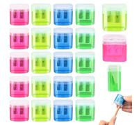 Vurixfo 24 Pack Twin Hole Pencil Sharpener with Container, 4 Color Dual Holes Manual Sharpener Plastic Pencil Sharpeners Small Canister Sharpeners for Artist Sketching Pencils & Colouring Pencils